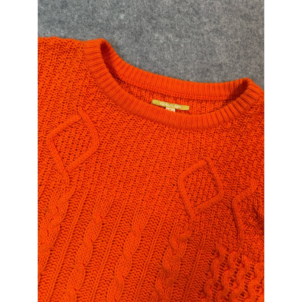 Gianni Bini Womens Orange Cable Knit Cropped Crew Neck Sweater Size Medium